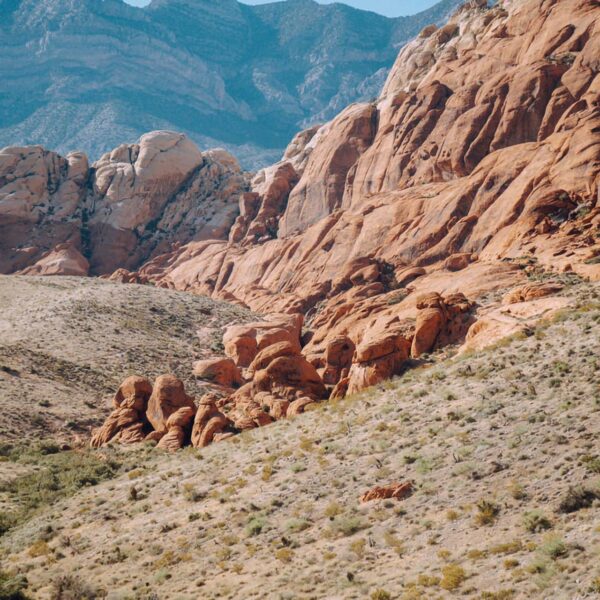 Towering red rocks in the canyons outside Las Vegas.