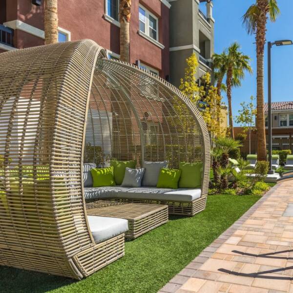 Radiance at Rock Springs outdoor lounge with gazebo and daybed.