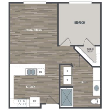 Rendering of the 1A floor plan with 1 bedroom[s] and 1 bathroom[s] at Crescendo