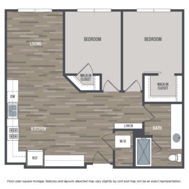 Rendering of the 2A floor plan with 2 bedroom[s] and 1 bathroom[s] at Arioso