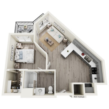 Rendering of the 1B floor plan with 1 bedroom[s] and 1 bathroom[s] at Heirloom at Pebble