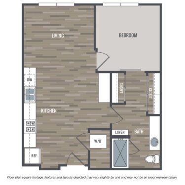 Rendering of the 1A floor plan with 1 bedroom[s] and 1 bathroom[s] at Arioso