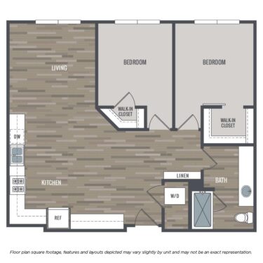 Rendering of the 2AE floor plan with 2 bedroom[s] and 1 bathroom[s] at Arioso