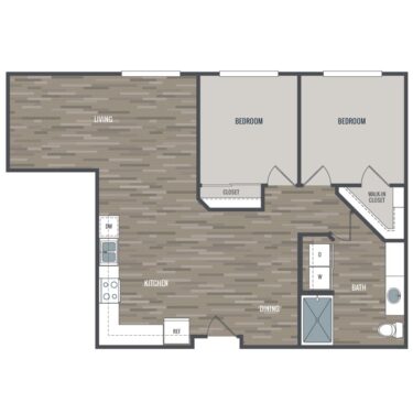 Rendering of the 2AE floor plan with 2 bedroom[s] and 1 bathroom[s] at Crescendo