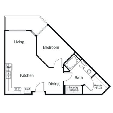 Rendering of the 1B floor plan with 1 bedroom[s] and 1 bathroom[s] at Ensemble