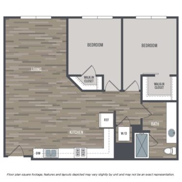 Rendering of the 2C floor plan with 2 bedroom[s] and 1 bathroom[s] at Arioso
