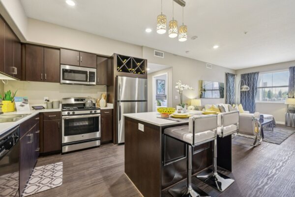 Elevate-Apartments-Model-Kitchen-and-Living-Room