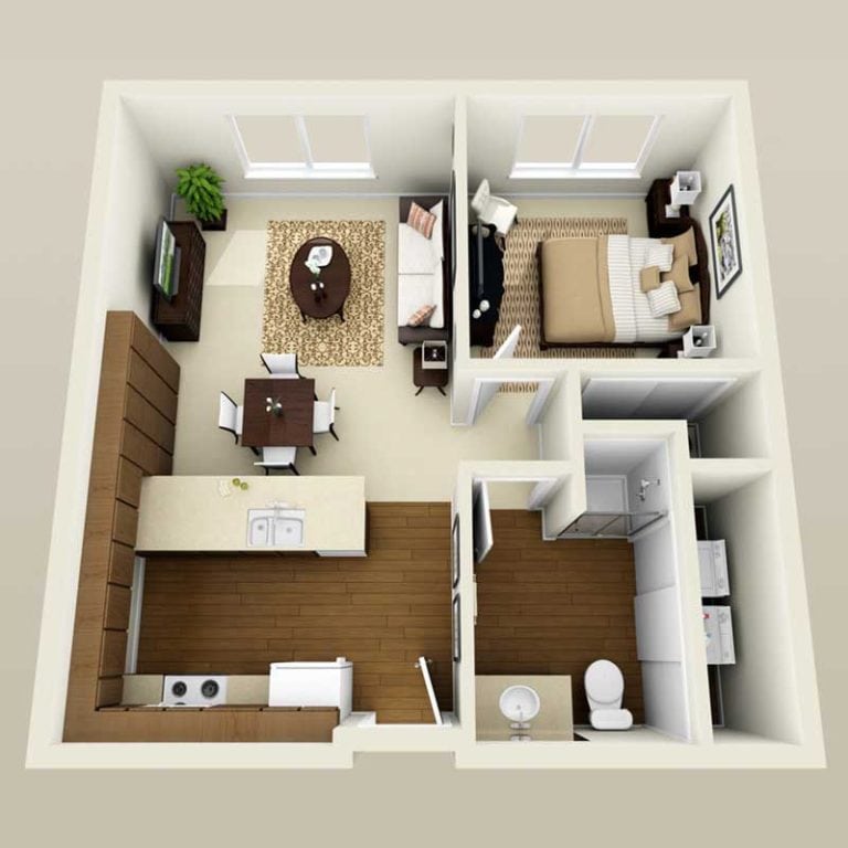 Rendering of the Capri floor plan with 1 bedroom[s] and 1 bathroom[s] at Acapella