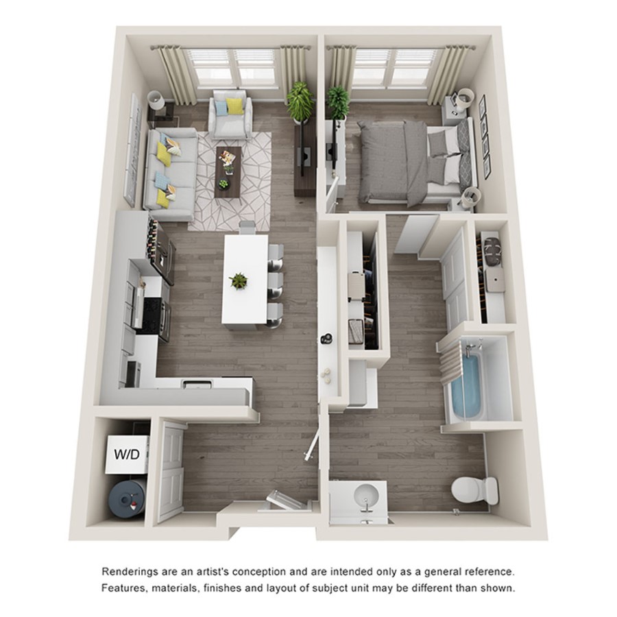 Rendering of the 1A.A floor plan with 1 bedroom[s] and 1 bathroom[s] at Aspire at Flamingo Grand