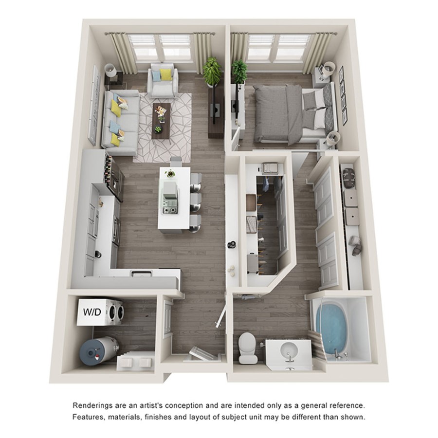 Rendering of the 1A floor plan with 1 bedroom[s] and 1 bathroom[s] at Aspire at Flamingo Grand