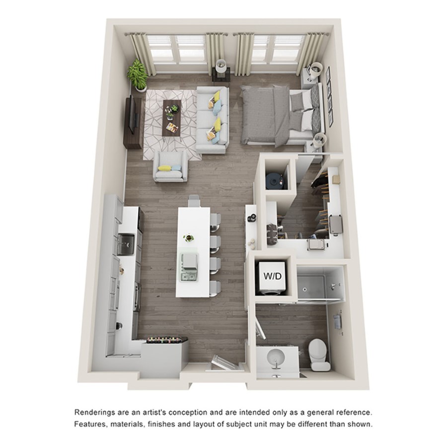Rendering of the SA floor plan with a Studio bedroom and 1 bathroom[s] at Aspire at Flamingo Grand