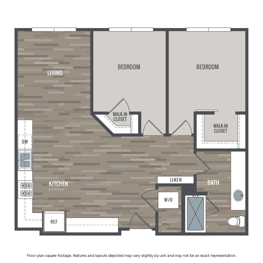 Rendering of the 2A floor plan with 2 bedroom[s] and 1 bathroom[s] at Capriccio