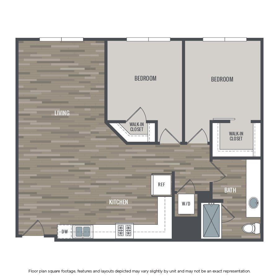 Rendering of the 2C floor plan with 2 bedroom[s] and 1 bathroom[s] at Capriccio