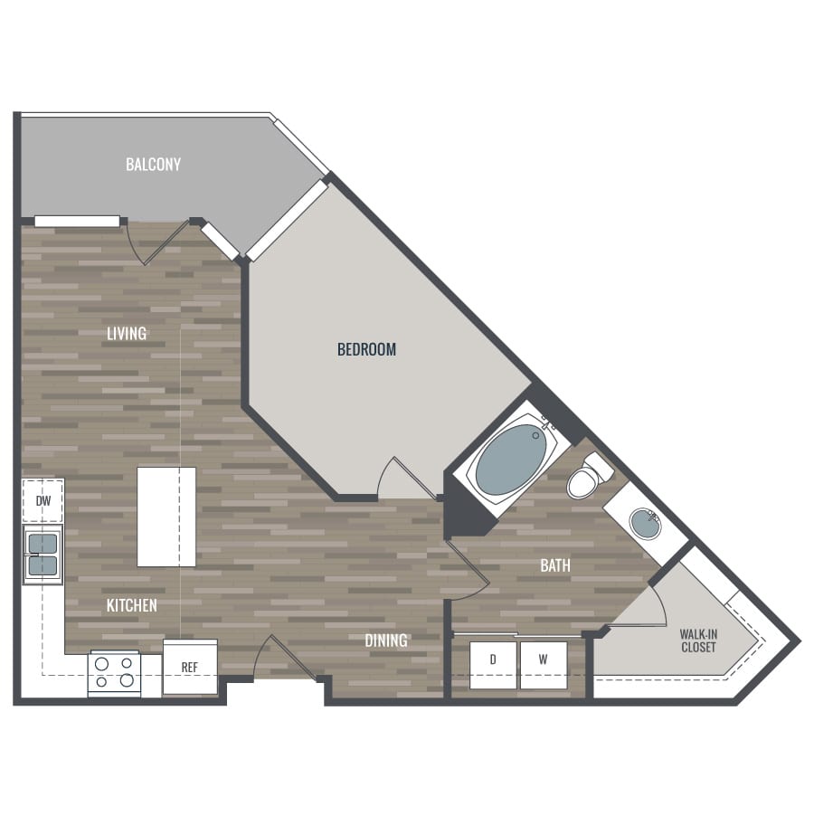 Rendering of the 1C floor plan with 1 bedroom[s] and 1 bathroom[s] at Crescendo