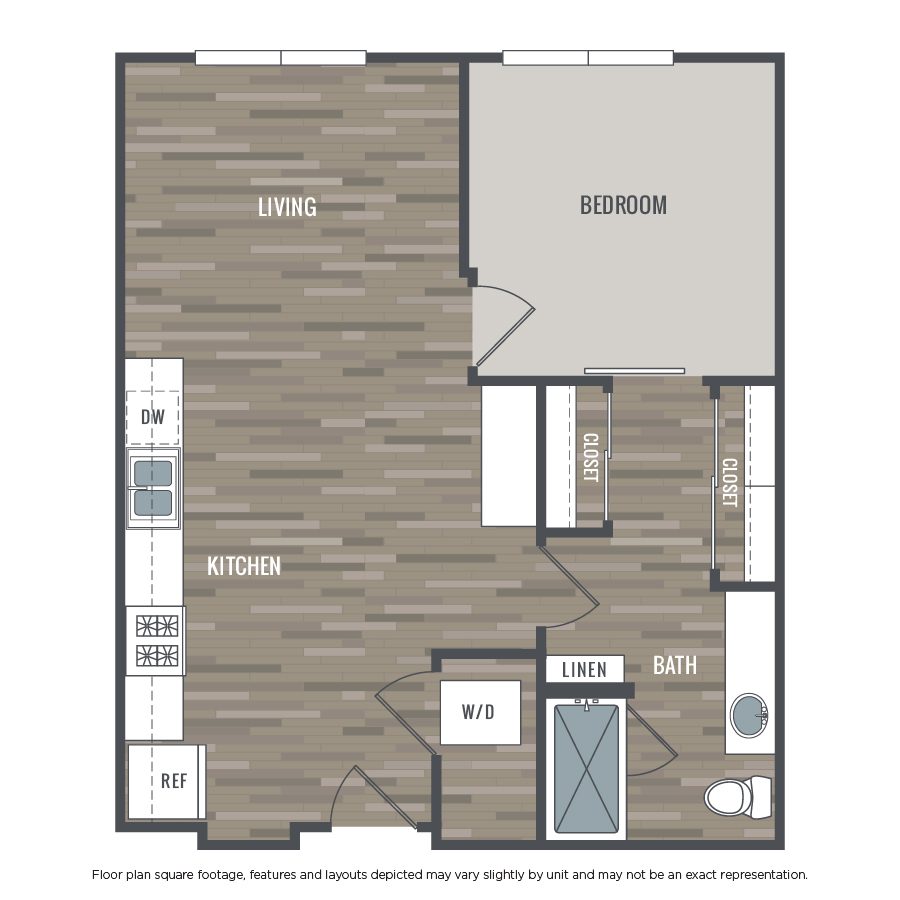 Rendering of the 1A floor plan with 1 bedroom[s] and 1 bathroom[s] at Capriccio