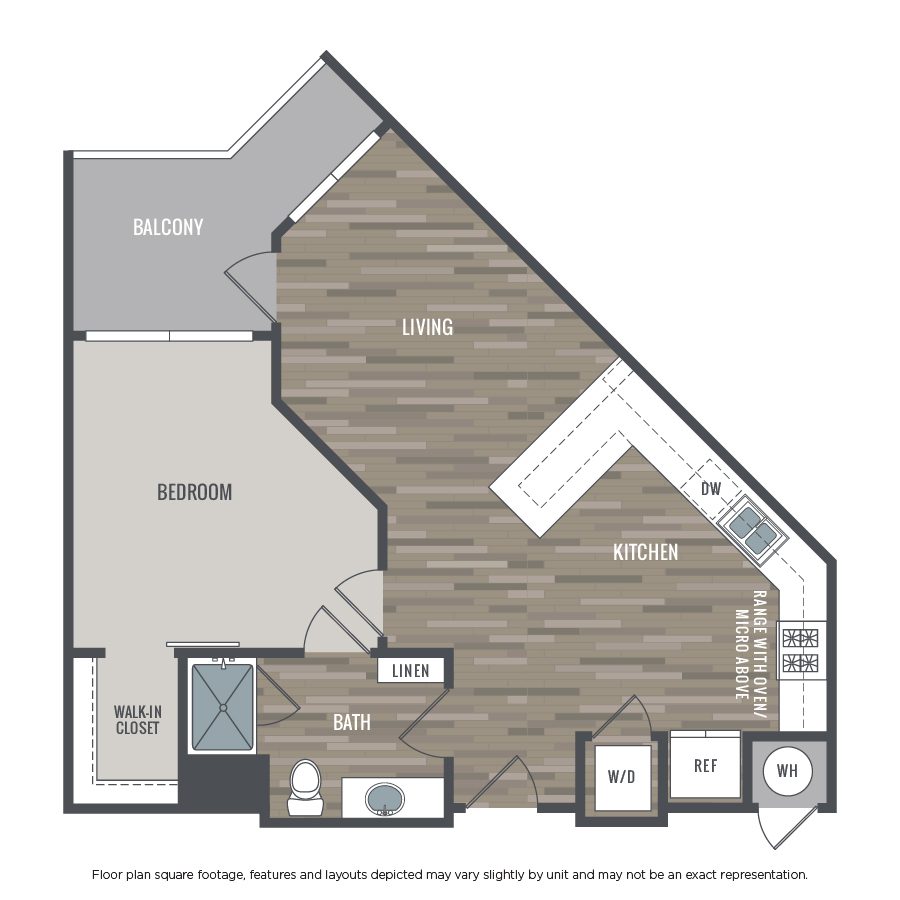 Rendering of the 1C floor plan with 1 bedroom[s] and 1 bathroom[s] at Capriccio
