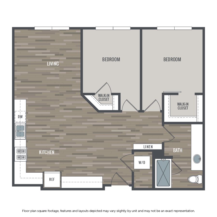 Rendering of the 2AE floor plan with 2 bedroom[s] and 1 bathroom[s] at Capriccio