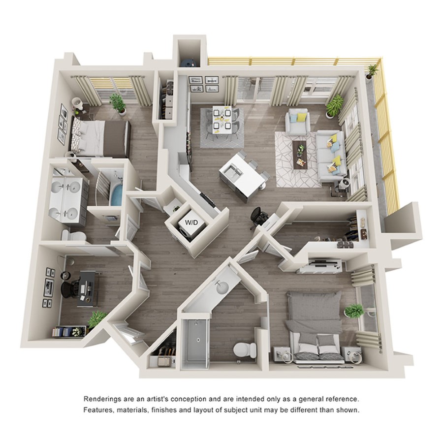 Rendering of the 2D floor plan with 2 bedroom[s] and 2 bathroom[s] at Aspire at Flamingo Grand
