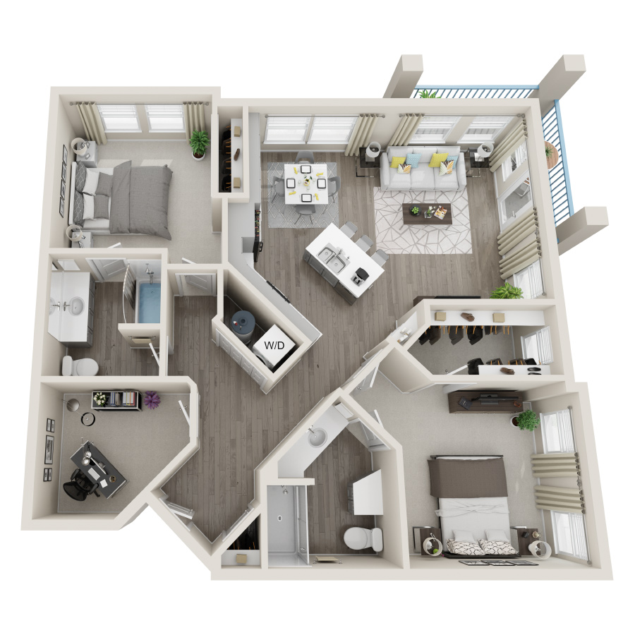 Rendering of the 2D floor plan with 2 bedroom[s] and 2 bathroom[s] at Aspire at Grand Canyon