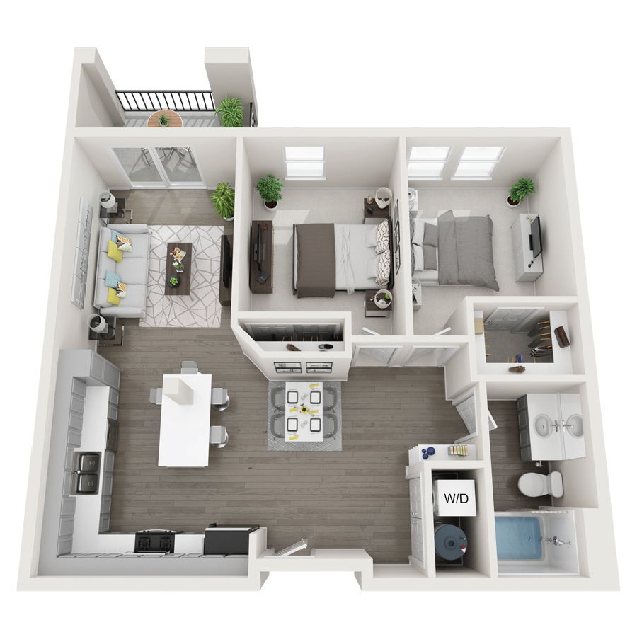 Rendering of the 2O floor plan with 2 bedroom[s] and 1 bathroom[s] at Radiance at Grand Canyon