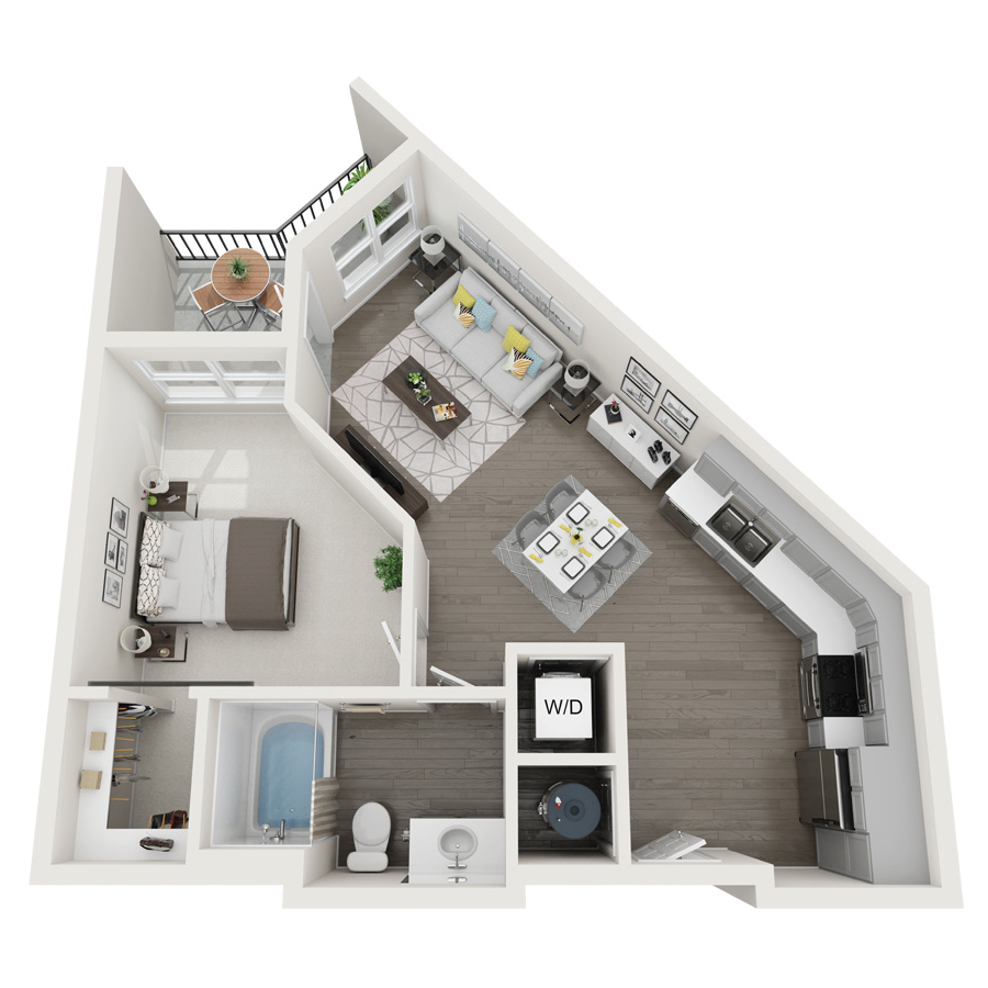 Rendering of the 1C floor plan with 1 bedroom[s] and 1 bathroom[s] at Radiance at Grand Canyon