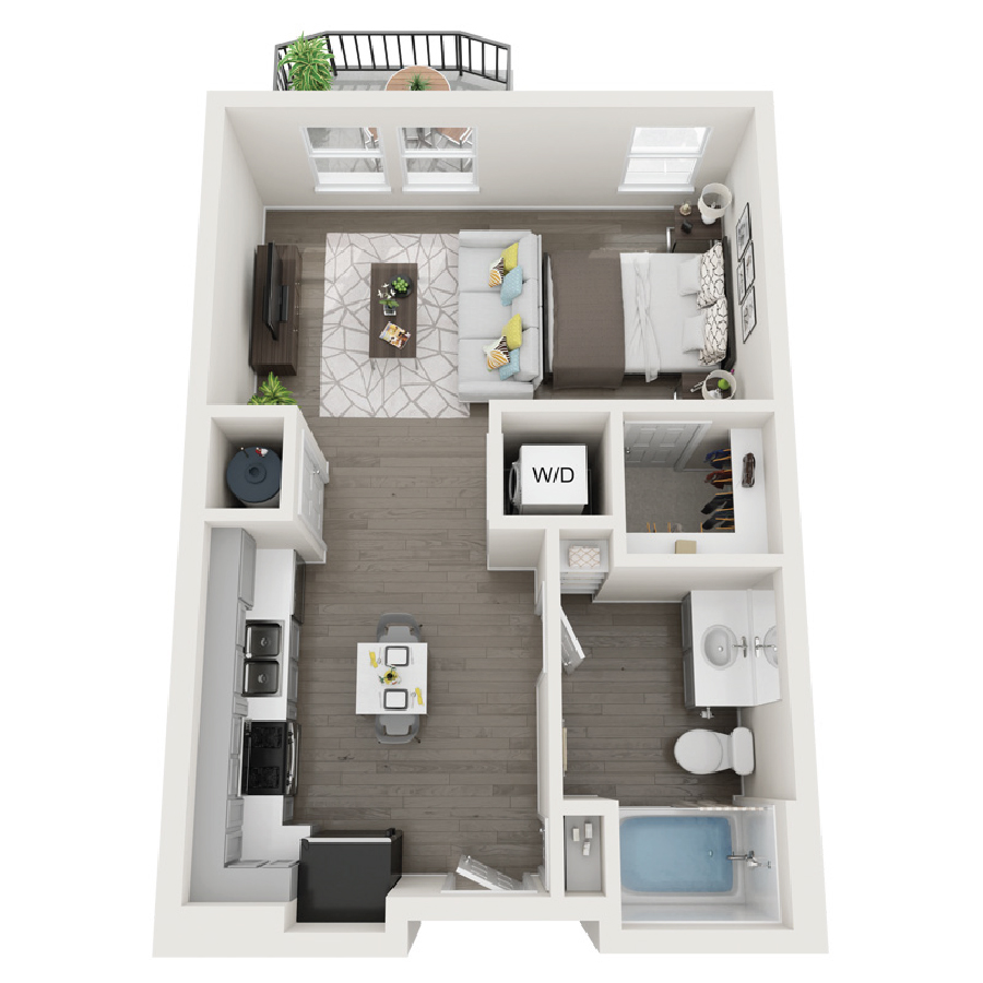 Rendering of the SA floor plan with a Studio bedroom and 1 bathroom[s] at Radiance at Grand Canyon
