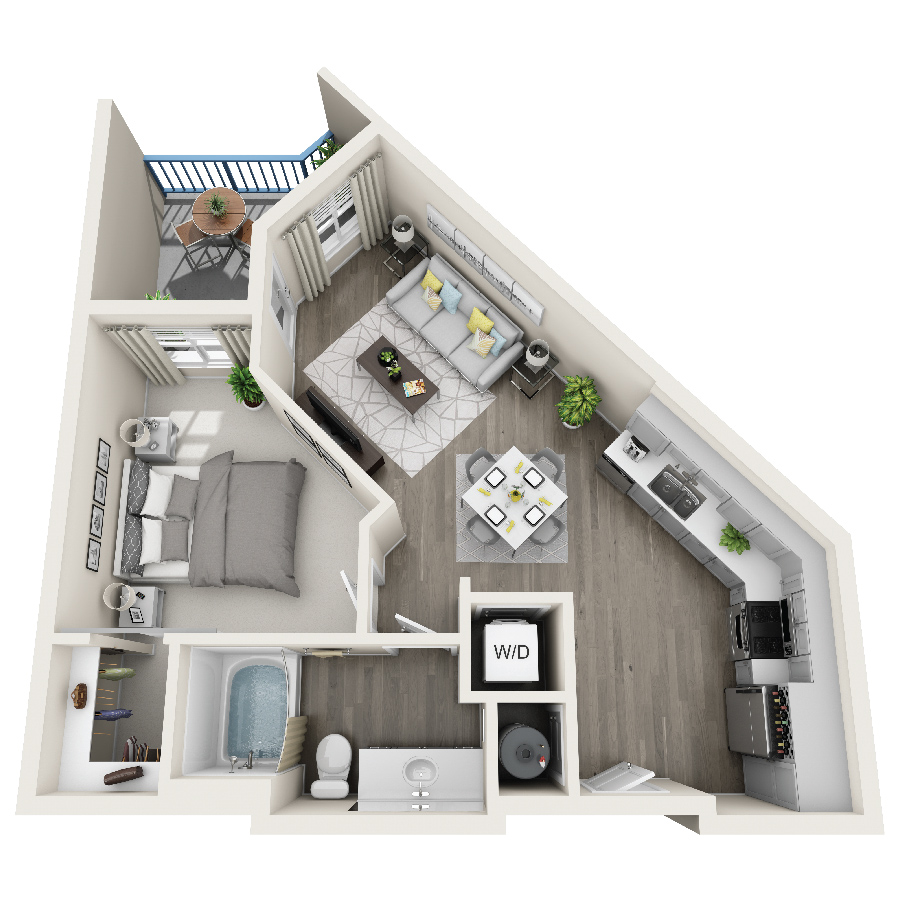 Rendering of the 1C floor plan with 1 bedroom[s] and 1 bathroom[s] at Aspire at Grand Canyon