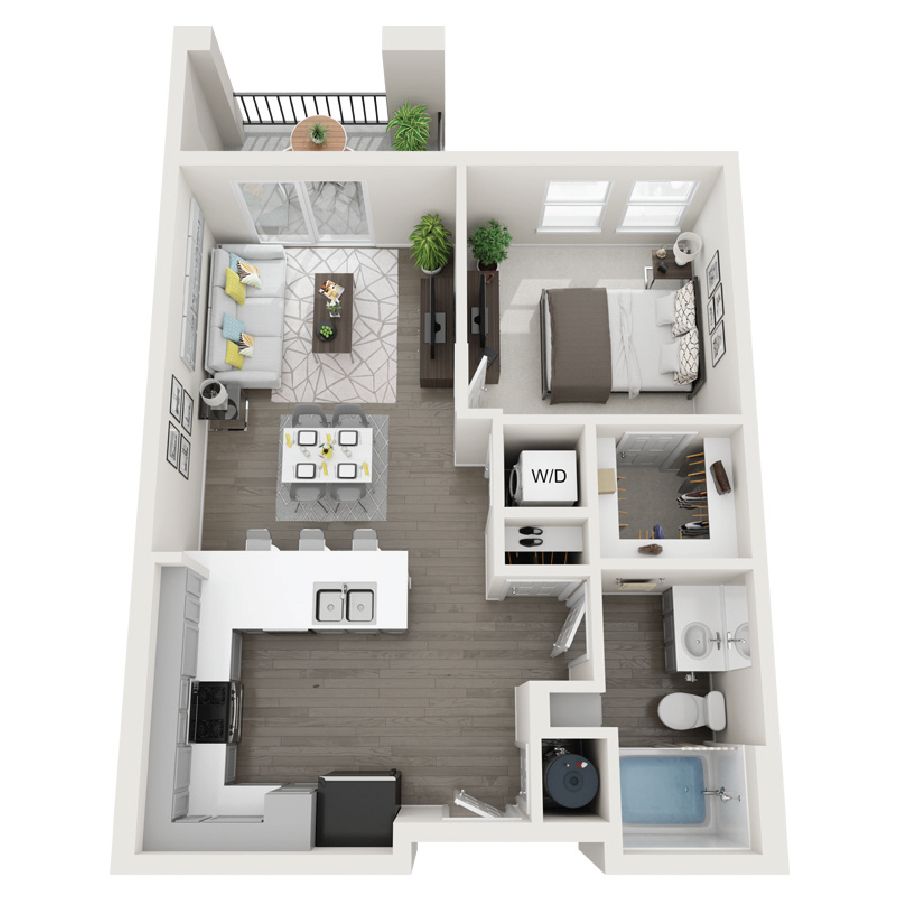 Rendering of the 1B floor plan with 1 bedroom[s] and 1 bathroom[s] at Radiance at Grand Canyon