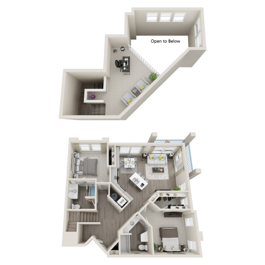 Rendering of the 2C.L floor plan with 2 bedroom[s] and 2 bathroom[s] at Aspire at Grand Canyon