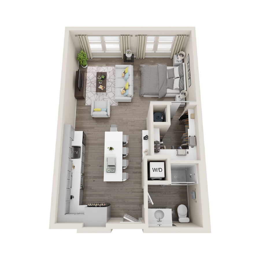 Rendering of the SA floor plan with a Studio bedroom and 1 bathroom[s] at Aspire at Flamingo Grand