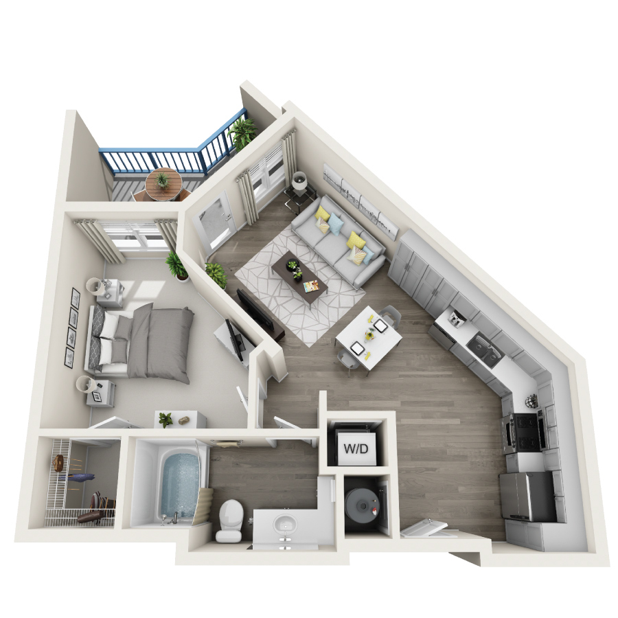 Rendering of the 1C floor plan with 1 bedroom[s] and 1 bathroom[s] at Radiance at Rock Springs