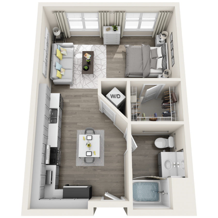 Rendering of the SA floor plan with a Studio bedroom and 1 bathroom[s] at Radiance at Rock Springs