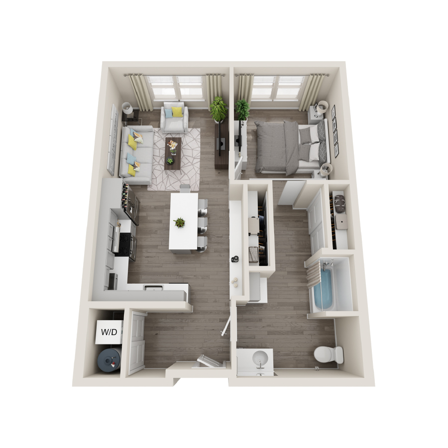 Rendering of the 1A.A floor plan with 1 bedroom[s] and 1 bathroom[s] at Aspire at Flamingo Grand